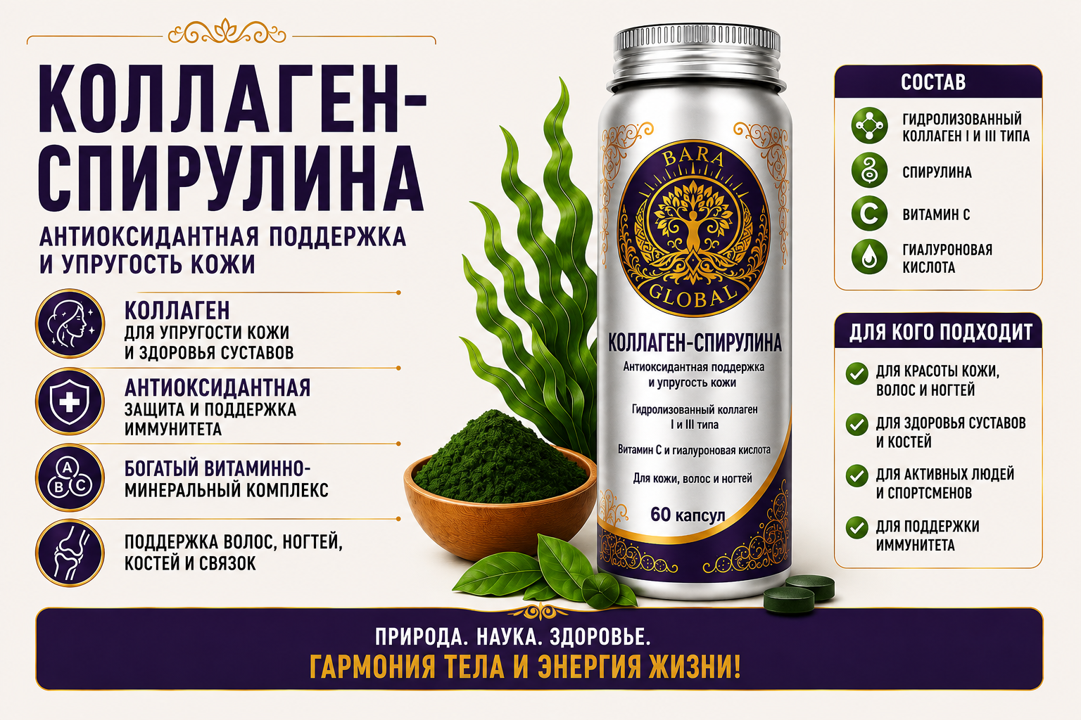 Коллаген + Спирулина + Трава пырея